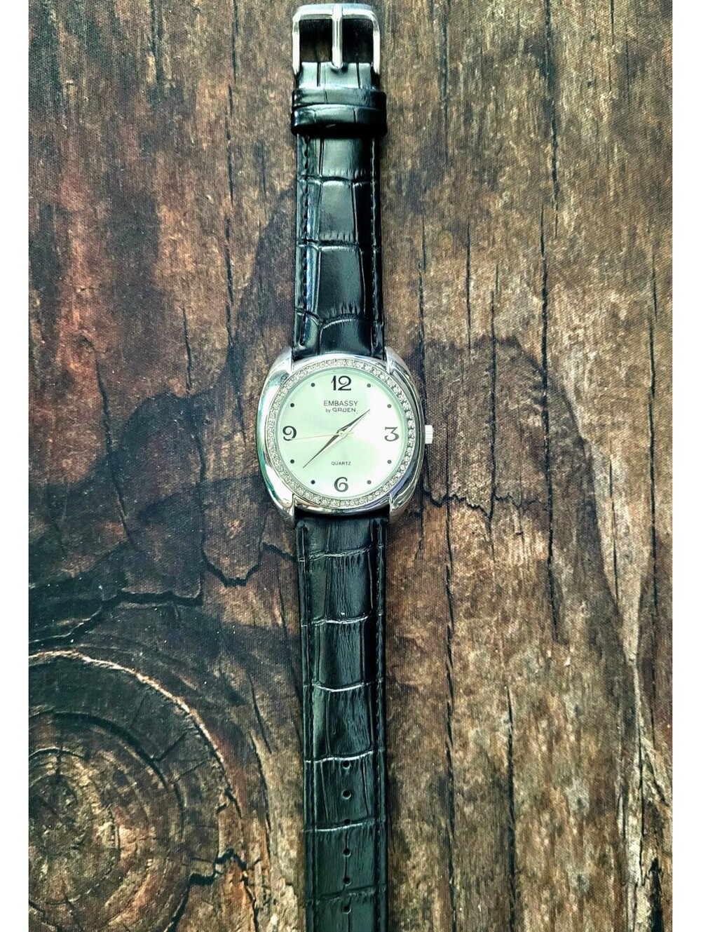 Rare Paved Bezel Gruen Embassy Retro Mens Satin Dial Watch - Picture 6 of 7